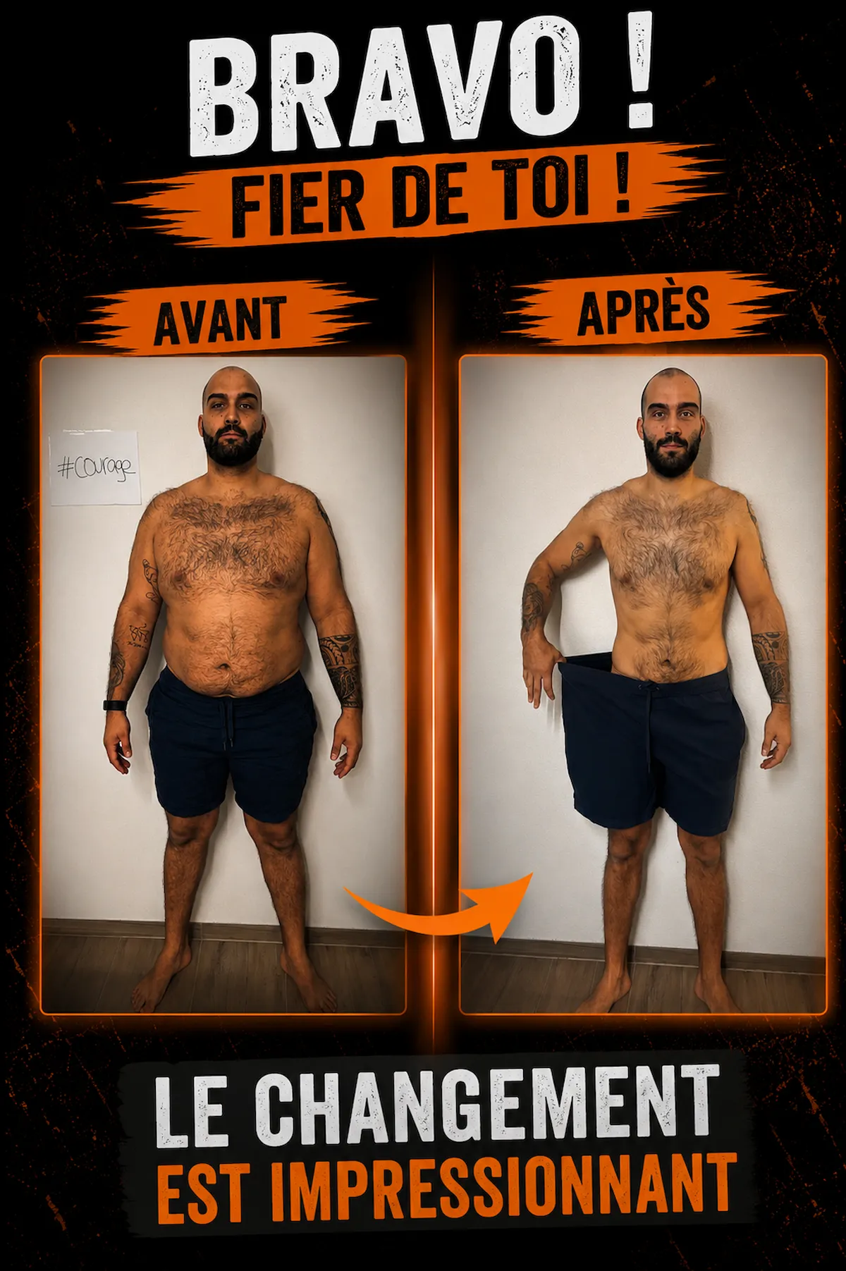 Homme avant/après avec changement physique impressionnant
