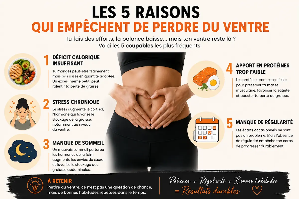 Pourquoi tu ne perds pas de ventre (même si ton poids baisse) 2 Infographie des 5 raisons qui empechent de perdre du ventre