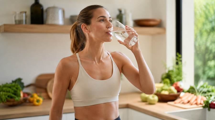 Rétention d'eau : les 4 astuces qui marchent vraiment (et pourquoi les tisanes détox ne suffisent pas) 1 Femme qui boit un verre d'eau